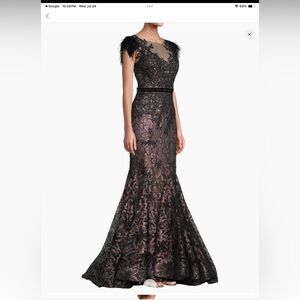 Mac Duggal evening gown mother of bride groom, dress LK New black feather lace 6